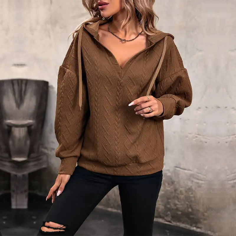 Hooded Solid Color Knit Casual Sweater for Women