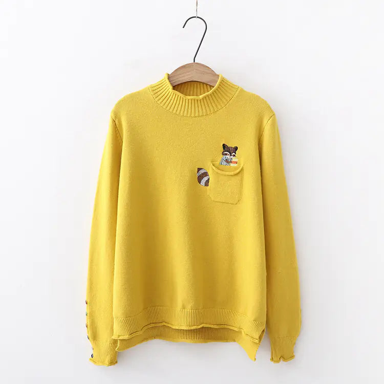 Cartoon Embroidered Knit Sweater for Women