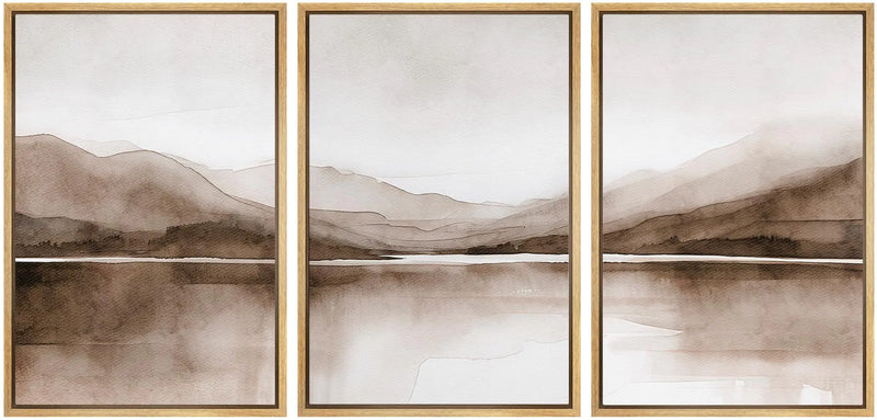 SIGNWIN Framed Canvas Print Wall Art Mountain Landscape Modern Minimalist Brown and Gray Watercolor Nature Wilderness Modern Art Cool for Living Room Bedroom Office - 16